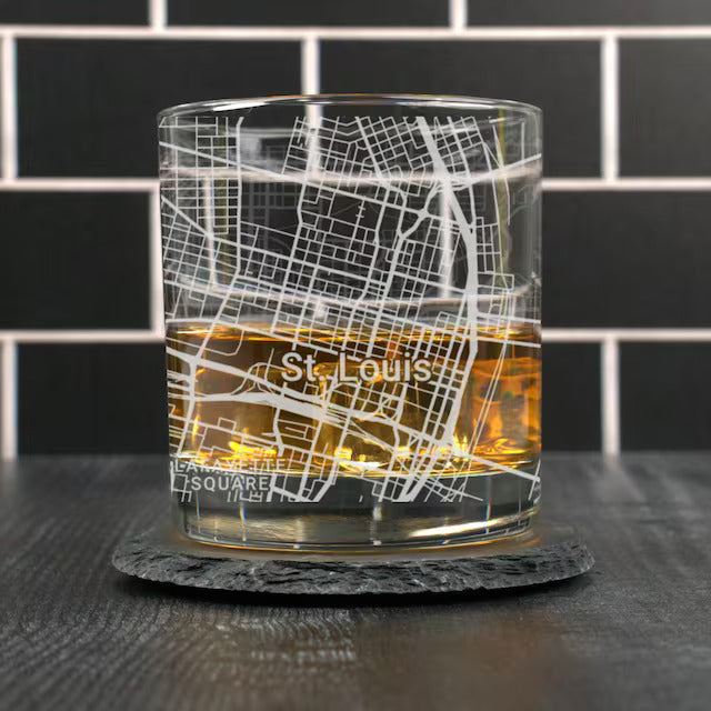 City Map Rocks Glass - Top 50 US Cities For the Bar Hometown Gifts St. Louis MO