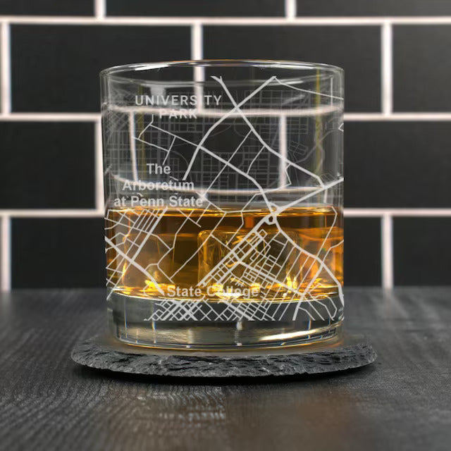 City Map Rocks Glass - Top 50 US Cities For the Bar Hometown Gifts State College PA
