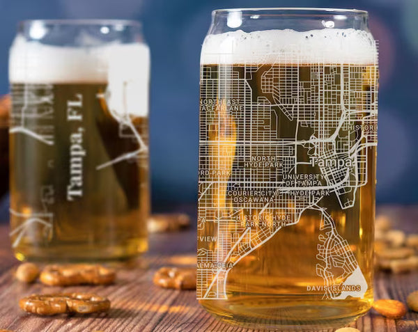 City Map Beer Can Glass - Top 50 US Cities