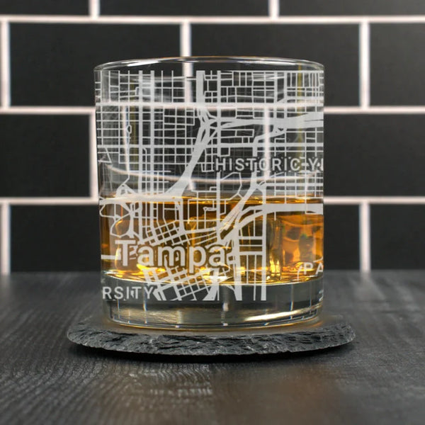 City Map Rocks Glass - Top 50 US Cities