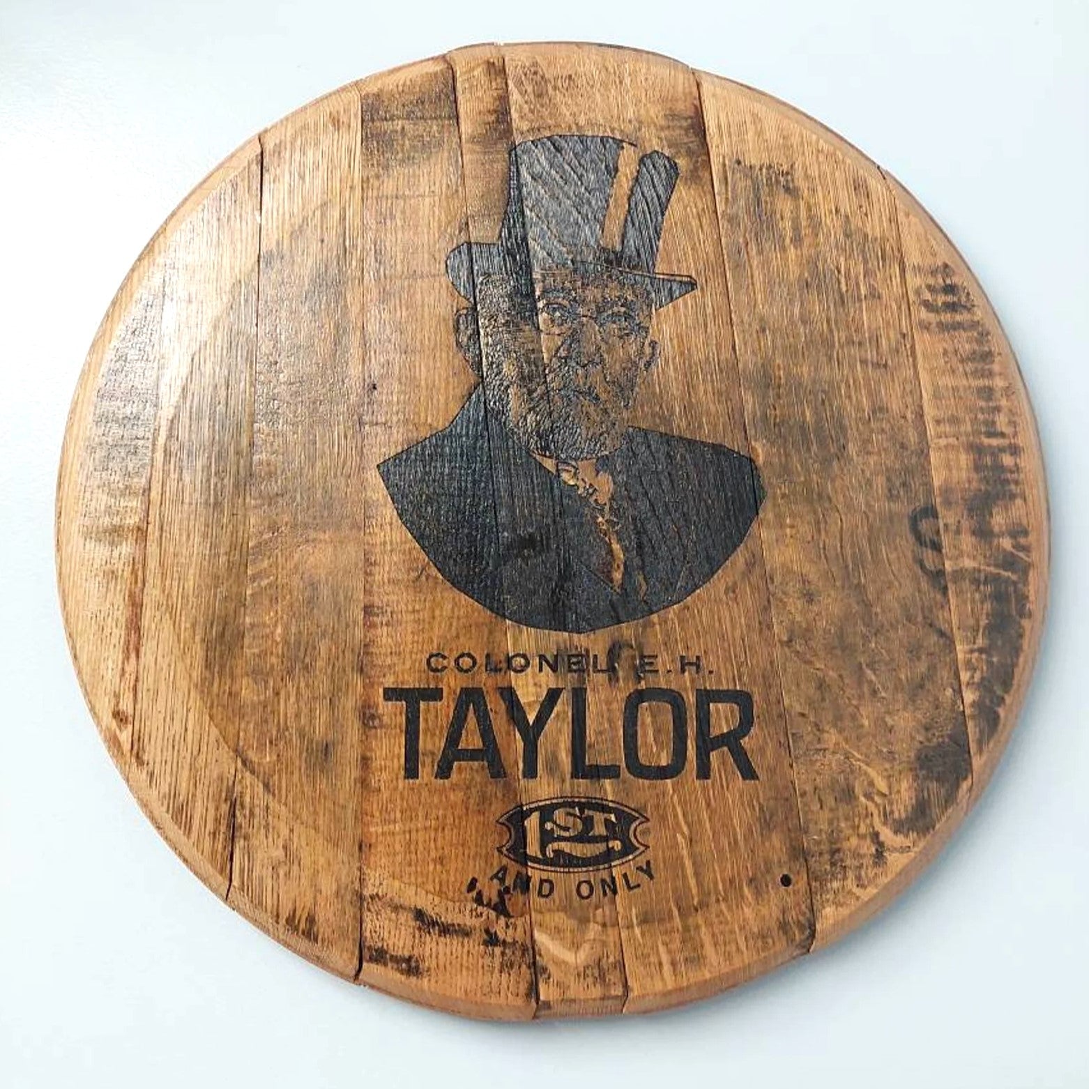 Colonel E.H. Taylor Bourbon Barrel Top - Wall Hanging For the Man Cave Gambill Woodworking