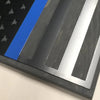 Metal American Flag on Gray Wood - Thin Blue Line For the Man Cave McCurdy Woodworking