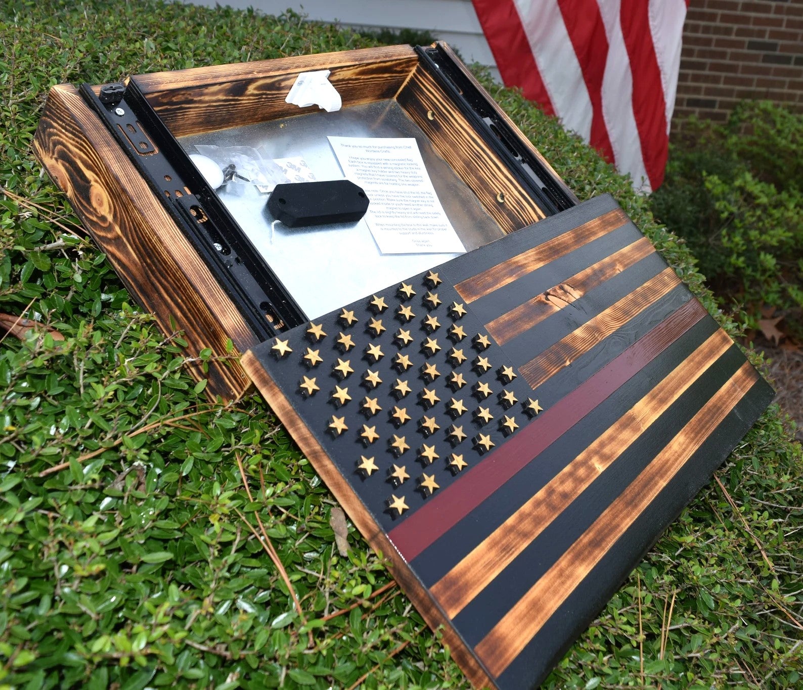 Thin Red Line American Flag Concealed Gun Case - With Magnetic Release For the Outdoorsman 13 Stripes