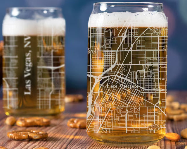 City Map Beer Can Glass - Top 50 US Cities