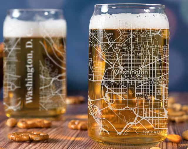 City Map Beer Can Glass - Top 50 US Cities