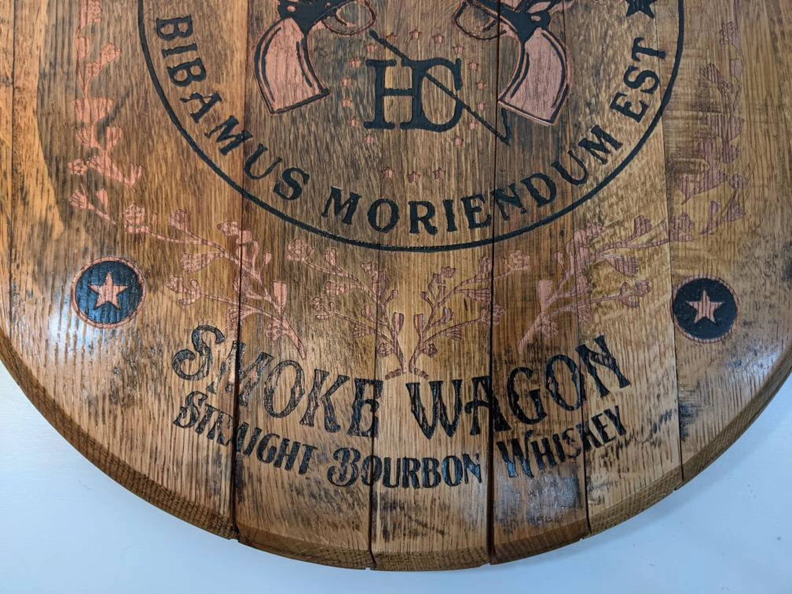 Smoke Wagon Bourbon Barrel Top - Wall Hanging For the Man Cave Gambill Woodworking