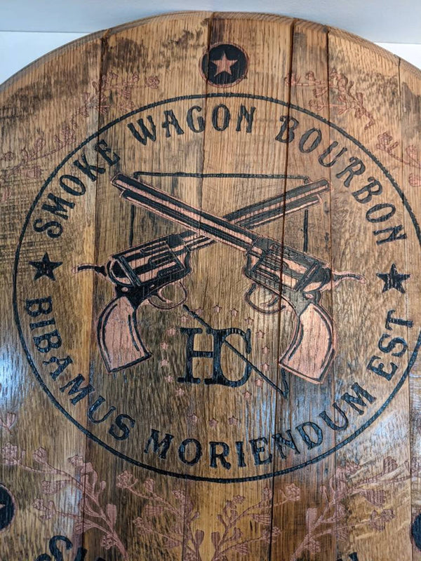 Smoke Wagon Bourbon Barrel Top - Wall Hanging For the Man Cave Gambill Woodworking