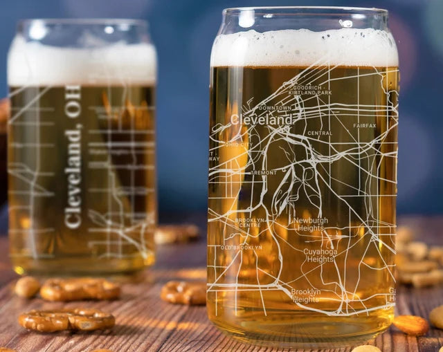 City Map Beer Can Glass - Top 50 US Cities For the Bar Hometown Gifts Cleveland OH