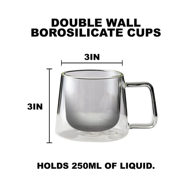 Double Walled Glass Coffee Drink Mug with Handle - Set of 4 - 8.5oz For the Bar Lemonsoda