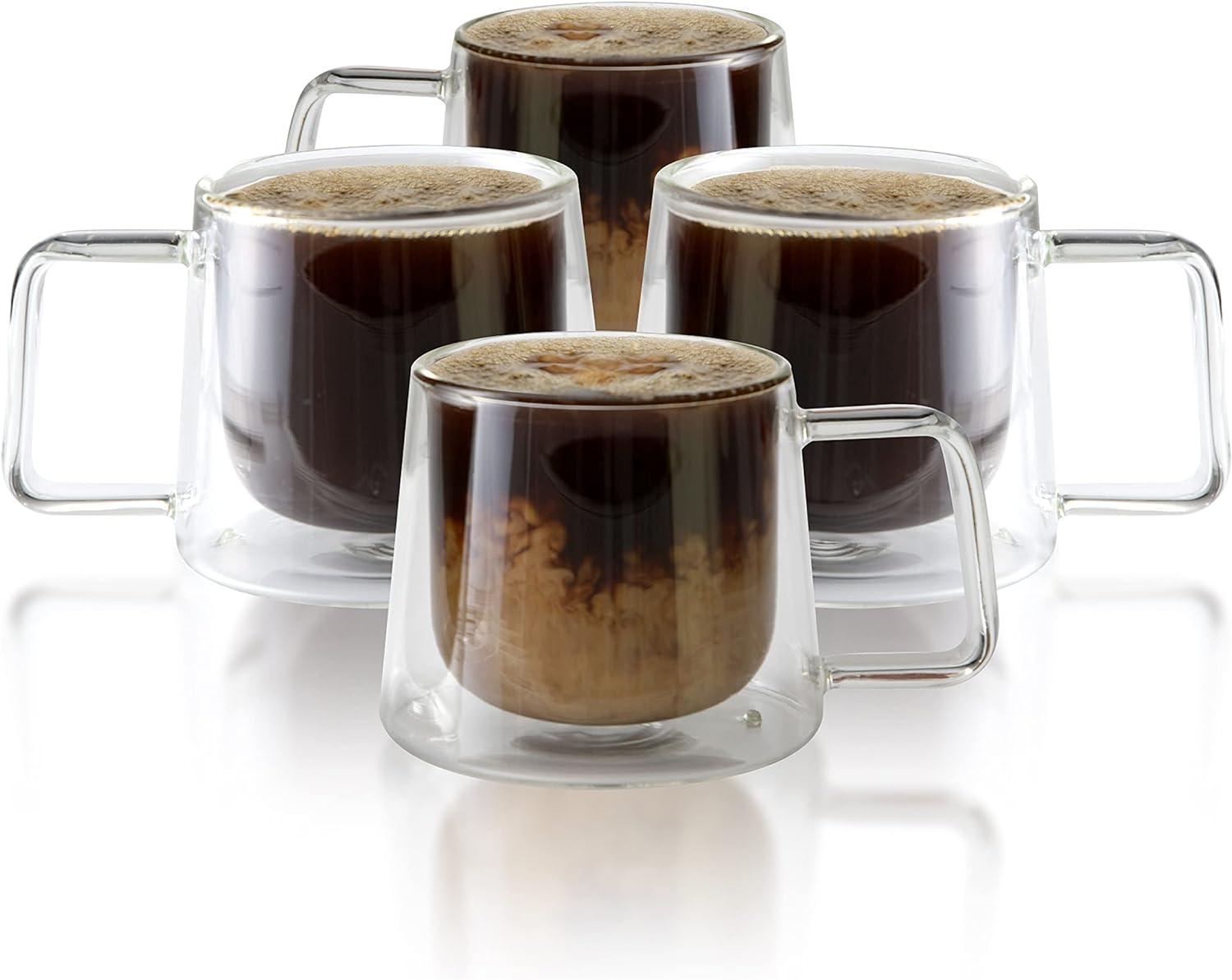 Double Walled Glass Coffee Drink Mug with Handle - Set of 4 - 8.5oz For the Bar Lemonsoda