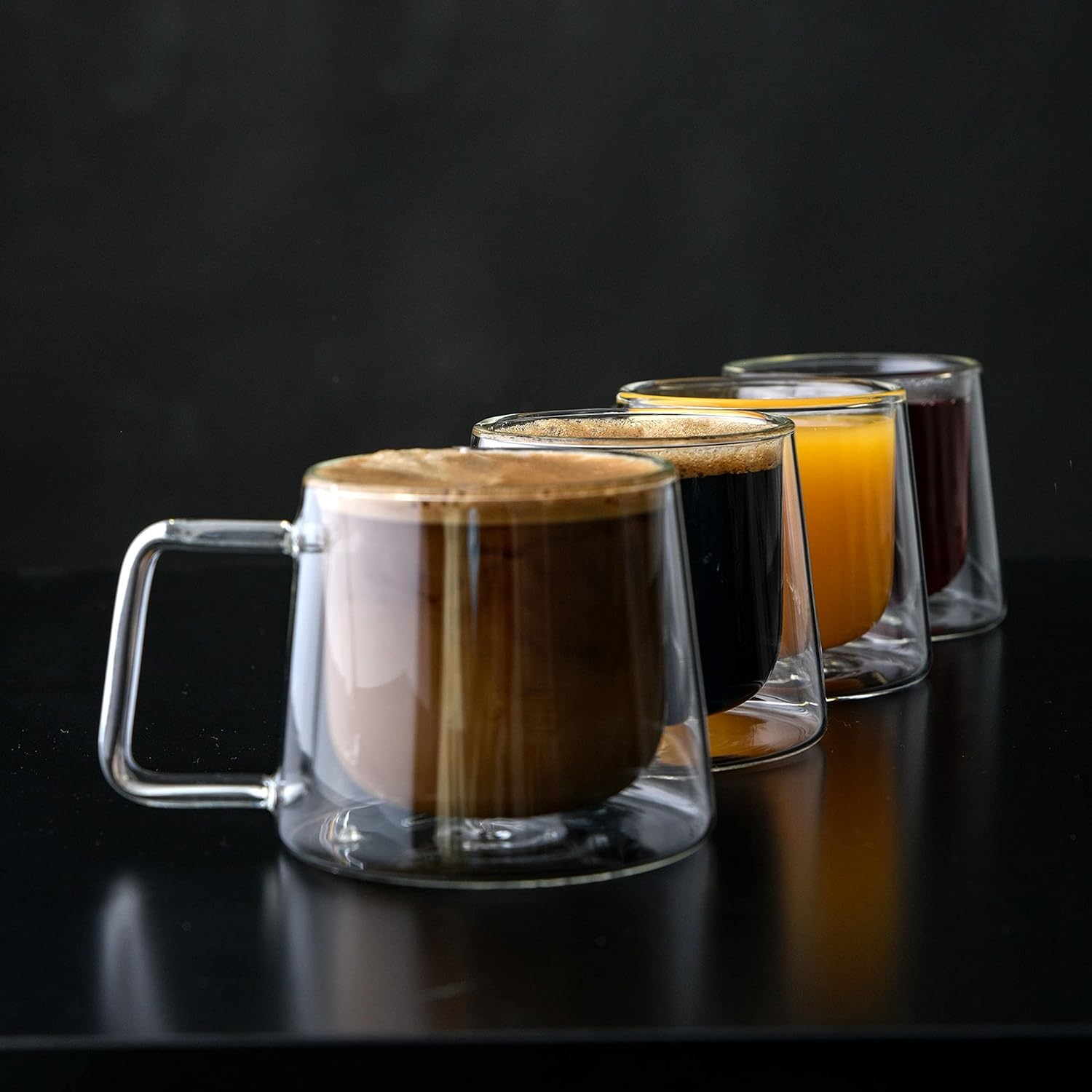 Double Walled Glass Coffee Drink Mug with Handle - Set of 4 - 8.5oz For the Bar Lemonsoda