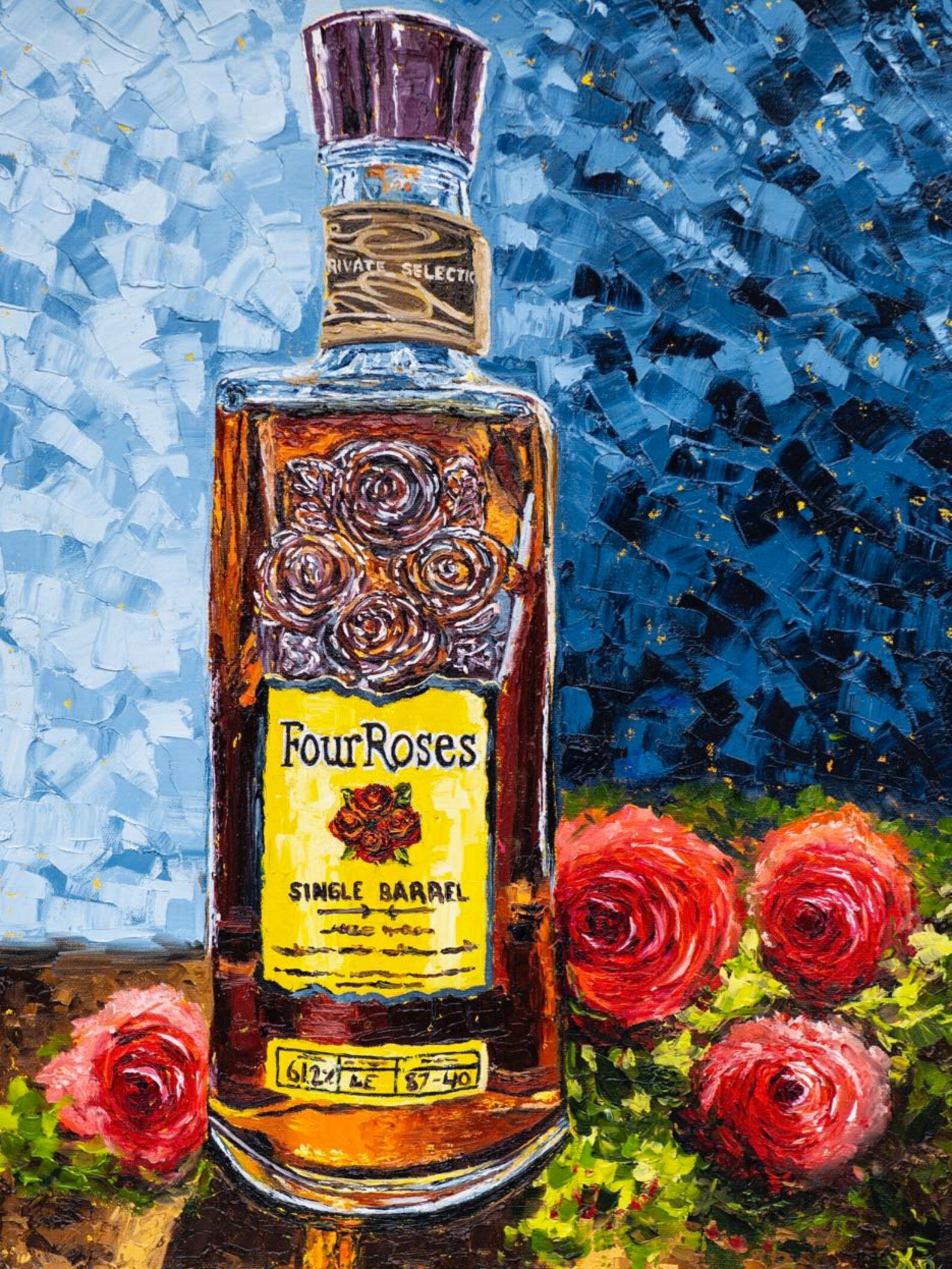 Bourbon Bottle Print - Four Roses For the Man Cave Kim Perry Studios