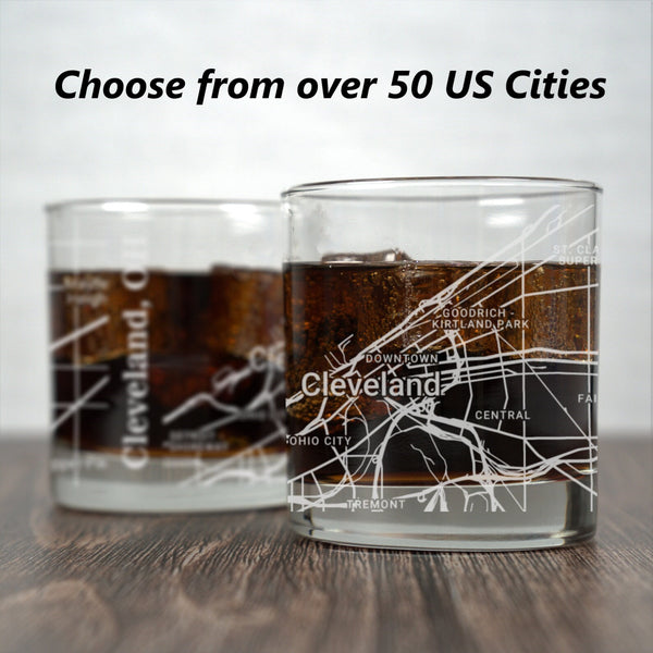 City Map Rocks Glass - Top 50 US Cities For the Bar Hometown Gifts Choose a city...