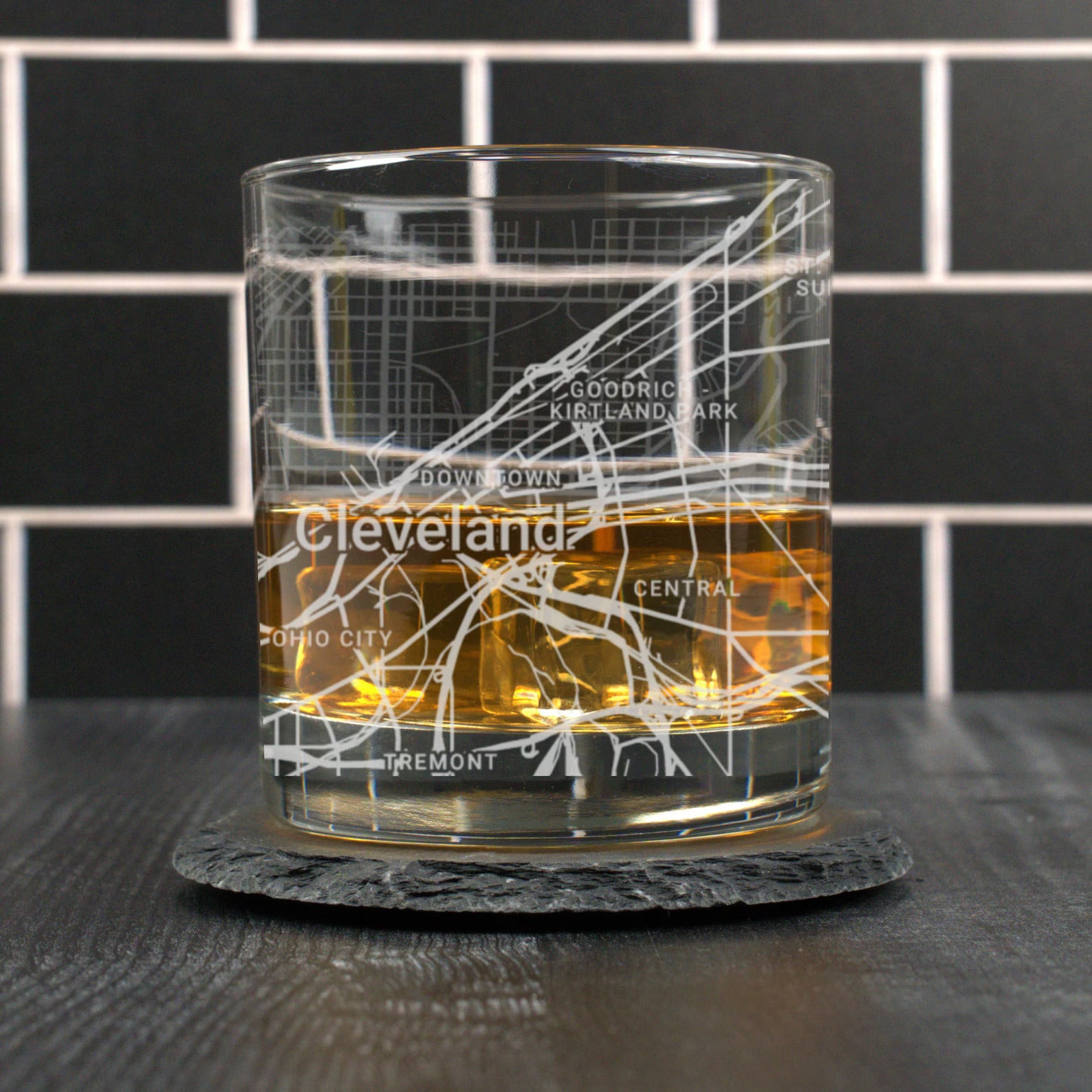 City Map Rocks Glass - Top 50 US Cities For the Bar Hometown Gifts Cleveland OH