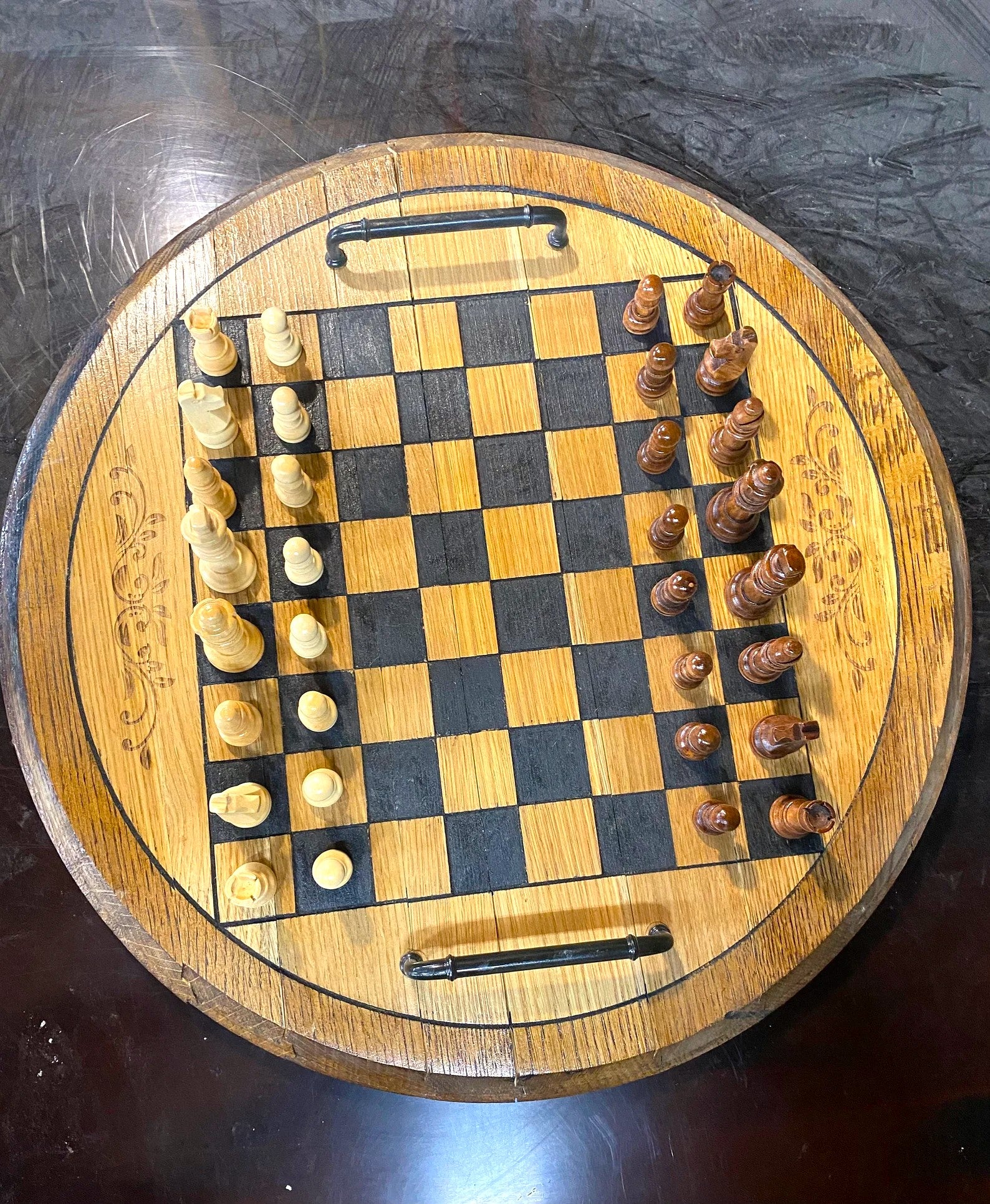 Bourbon Barrel Lid - Chess Set For the Player Agape Farms
