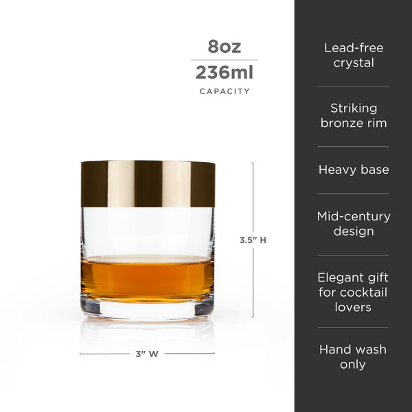 Irving Bronze-Rimmed Crystal Tumblers Set of 2