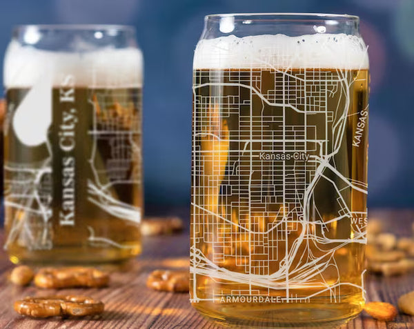 City Map Beer Can Glass - Top 50 US Cities