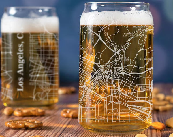 City Map Beer Can Glass - Top 50 US Cities