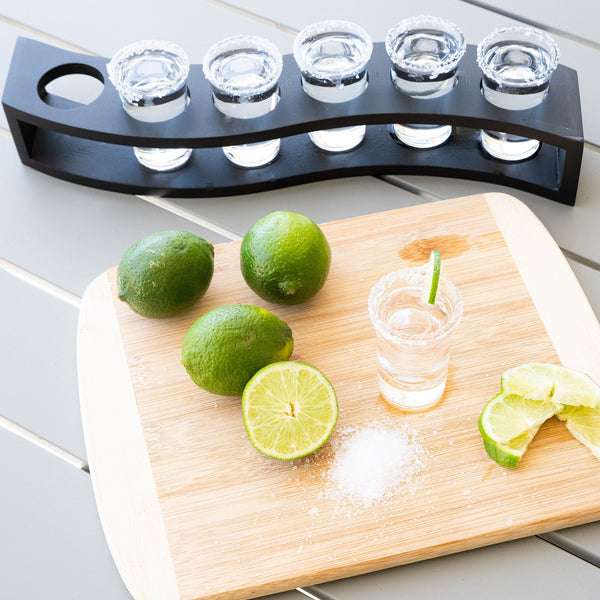 Tequila Flight Shot Glasses with Wood Layered Base - Set of 6 For the Bar Lemonsoda
