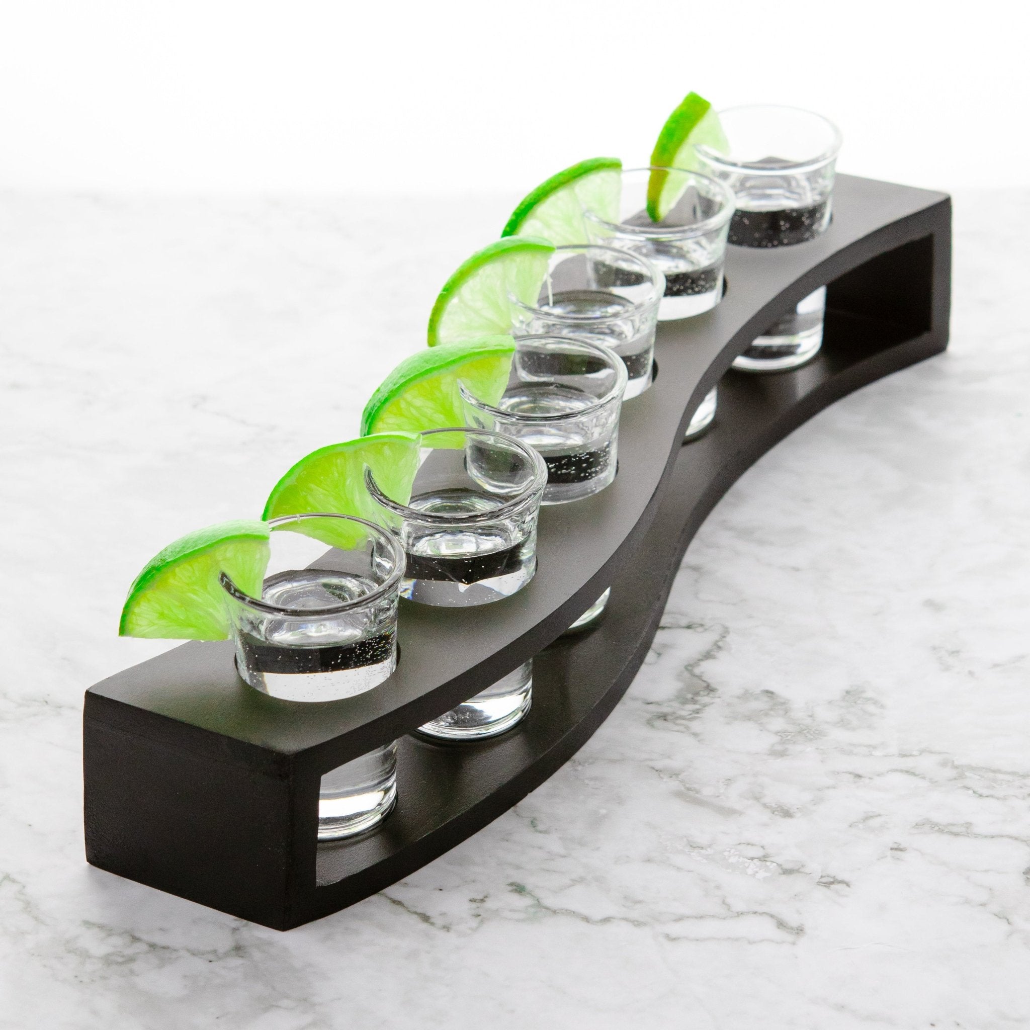 Tequila Flight Shot Glasses with Wood Layered Base - Set of 6 For the Bar Lemonsoda