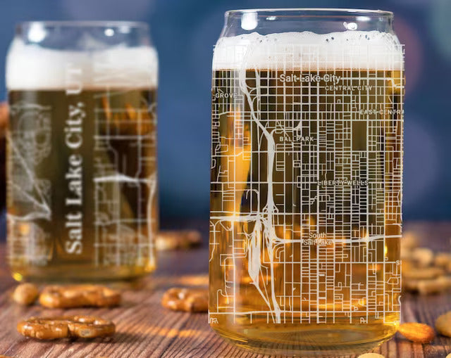 City Map Beer Can Glass - Top 50 US Cities
