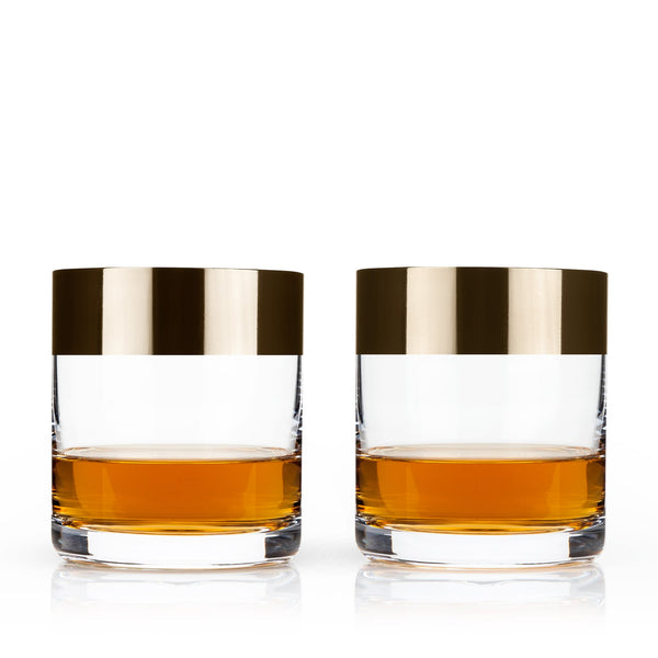 Irving Bronze-Rimmed Crystal Tumblers Set of 2