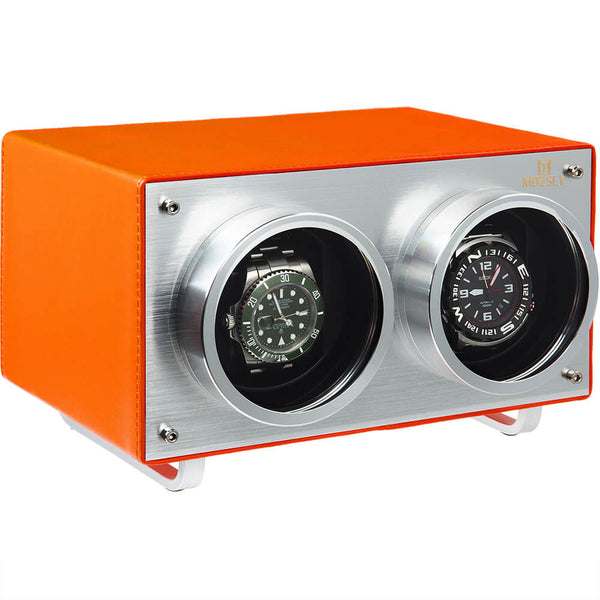 Mozsly Automatic Double Watch Winder For the Man Cave Mozsly Orange Leather