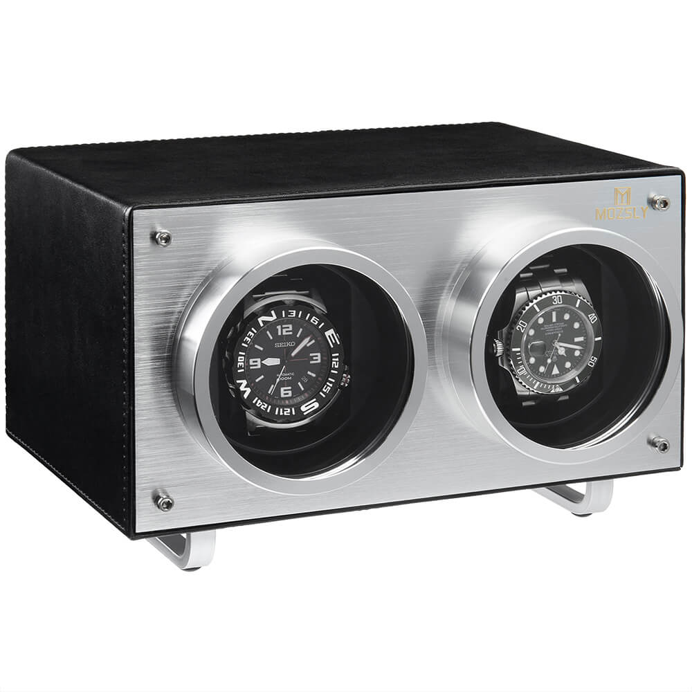 Mozsly Automatic Double Watch Winder For the Man Cave Mozsly Black Leather