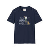 Navy graphic T-shirt with crew neck and short sleeves, front slogan and animal art