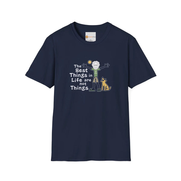 Navy graphic T-shirt with crew neck and short sleeves, front slogan and animal art