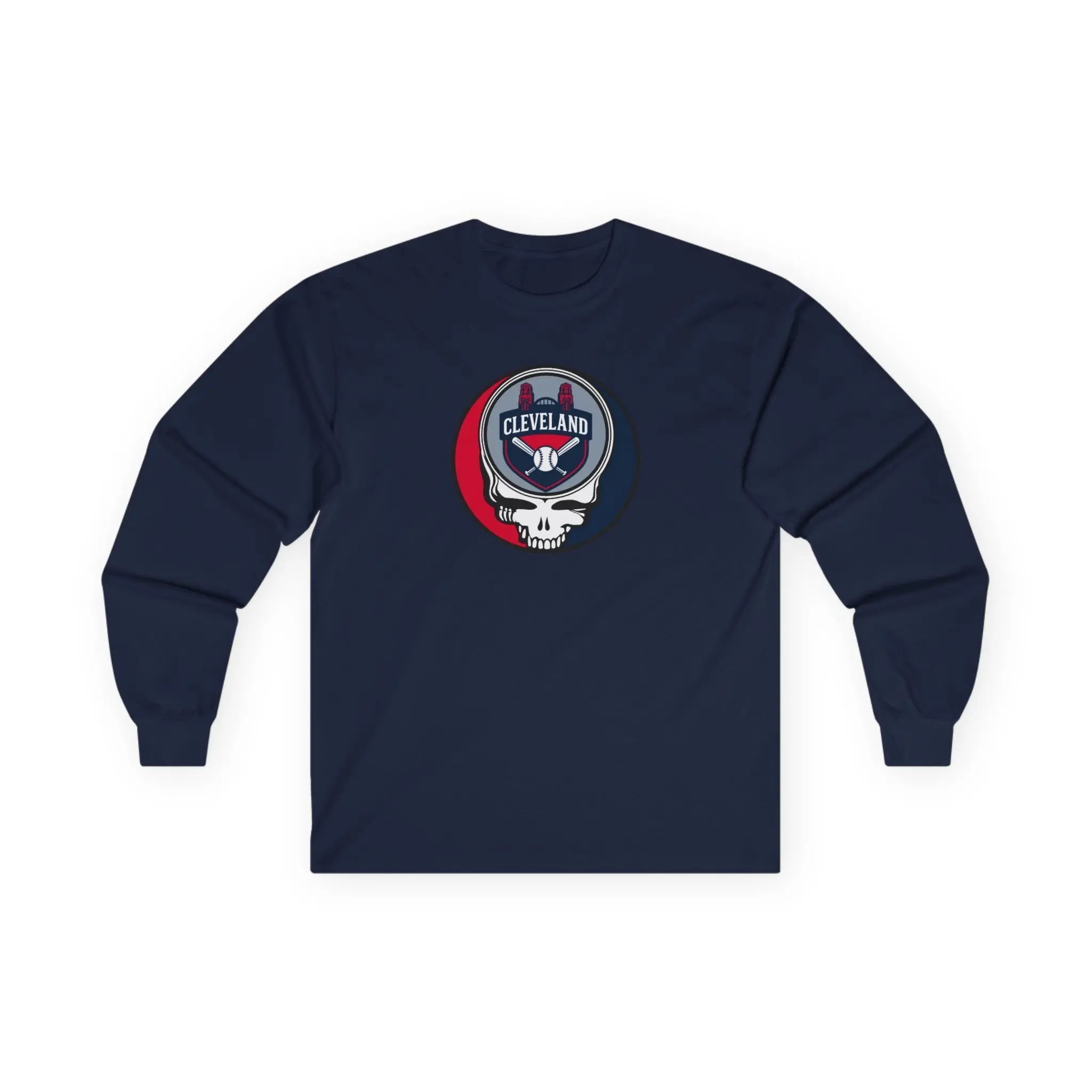 Navy Cleveland Guardians long-sleeve T-shirt with round Stealie skull chest logo print
