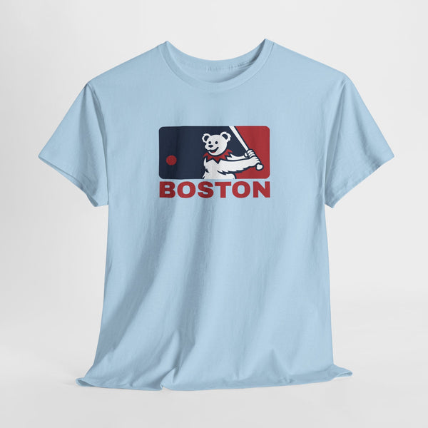 Light blue short-sleeve t-shirt featuring Boston bear mascot and “BOSTON” chest graphic