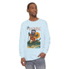 Men's long sleeve graphic T-shirt in light blue, crew neck, printed front art