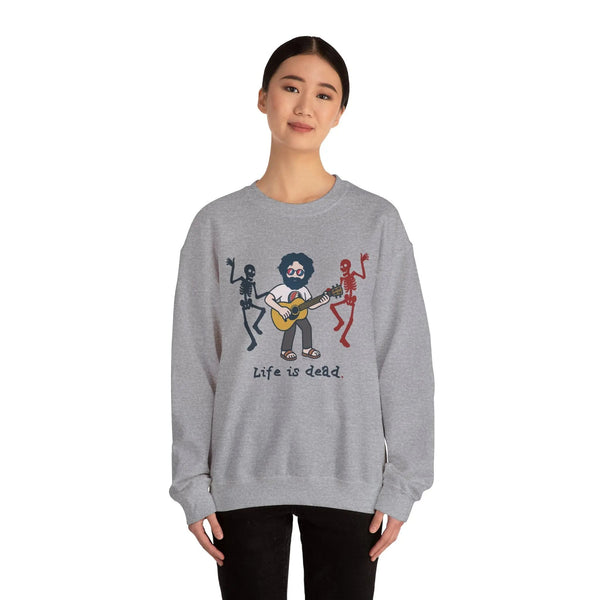 Sport grey crewneck sweatshirt with band graphic and small skeleton characters