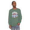 God Bless America long-sleeve T-shirt in light green with patriotic crew graphic