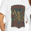 White T-shirt with Boston Red Sox skeleton shield graphic front print
