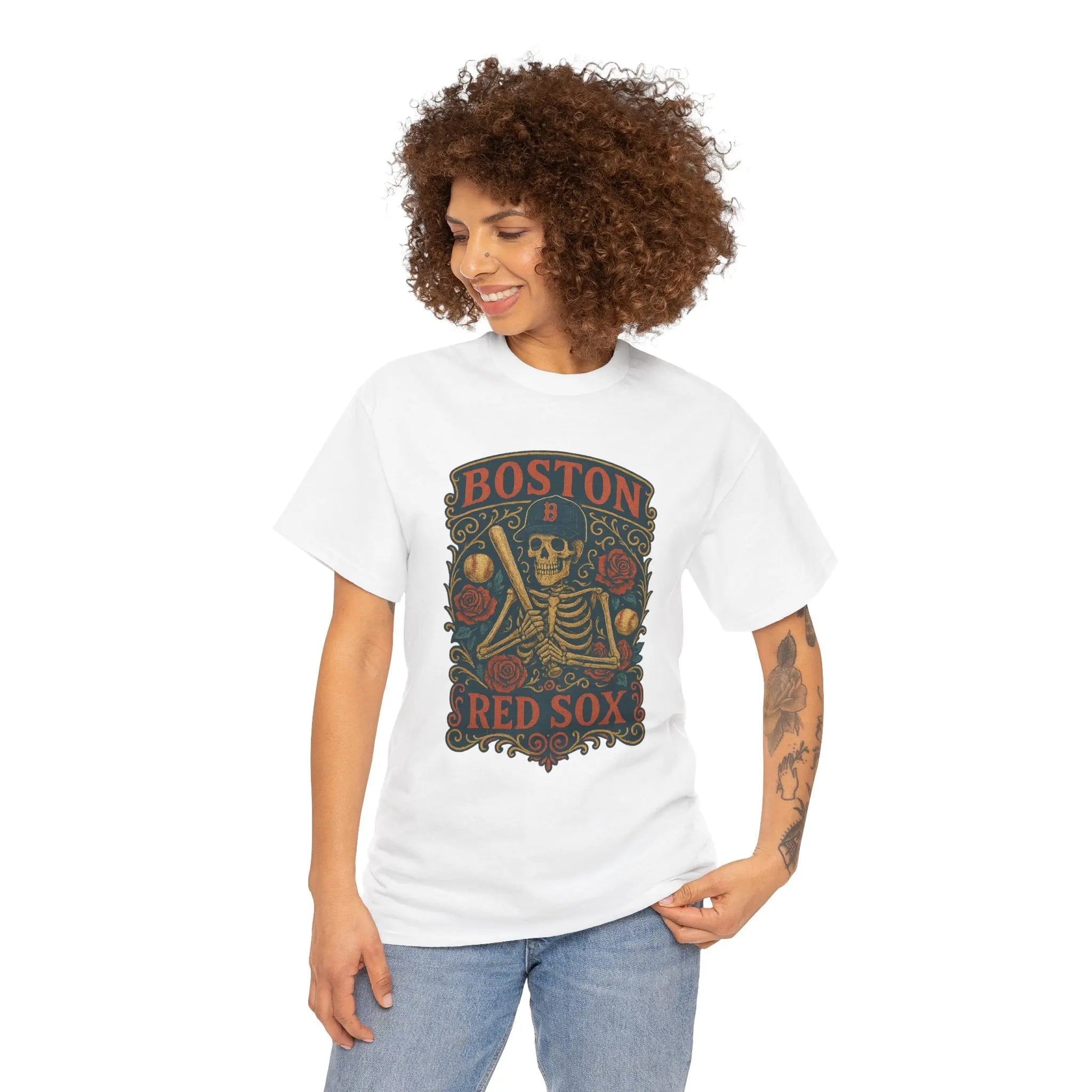 White Boston Red Sox graphic T-shirt with crew neck and front logo