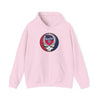 Light pink pullover hoodie with Twin Cities logo patch and front kangaroo pocket