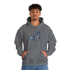 Charcoal gray pullover hoodie with kangaroo pocket and Stay cool chest graphic