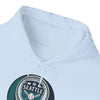 Light blue Mariners hoodie close-up of hood and front Seattle logo graphic