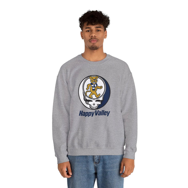 Sport grey crewneck sweatshirt with circular dancing lion logo on the chest