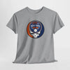 Heather gray T-shirt with circular New York Mets logo skull graphic on chest