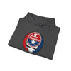Dark gray hoodie folded, with circular Philadelphia team logo centered on chest