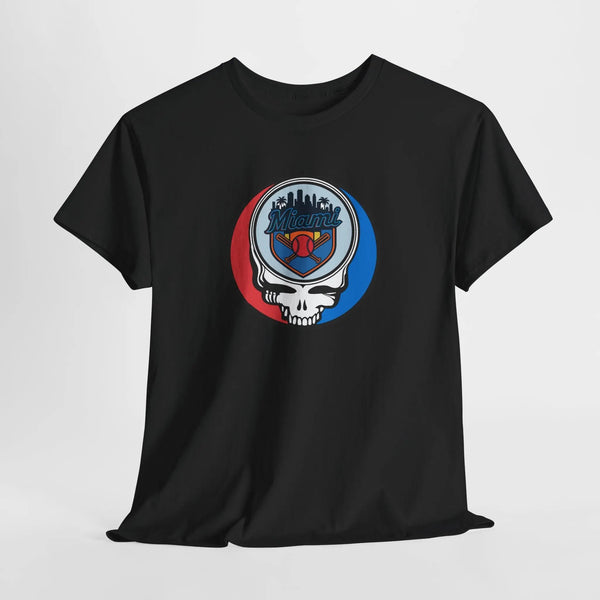 Miami Marlins Stealie T-shirt, black, crew neck with circular skull team emblem