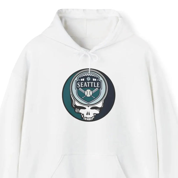 Seattle Mariners hoodie in white with front circular logo and hood drawstring