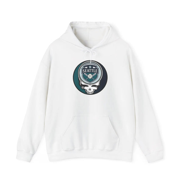 Seattle Mariners hoodie in white with front circular logo, hood drawstring, kangaroo pocket