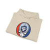Light beige pullover hoodie with front circular Toronto logo patch and drawstring hood