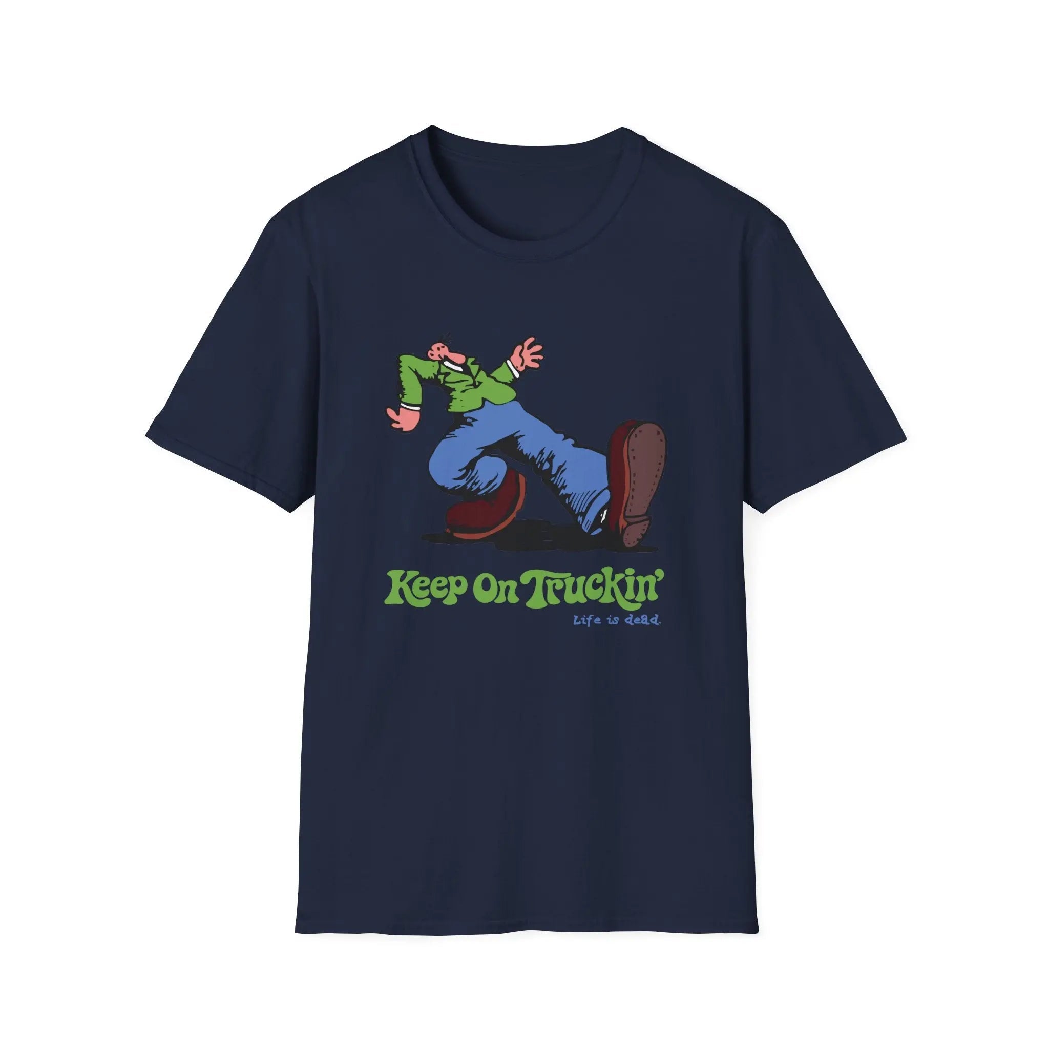 Navy graphic T-shirt with cartoon rider and 