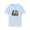 Light blue crew-neck graphic T-shirt with front cartoon character print