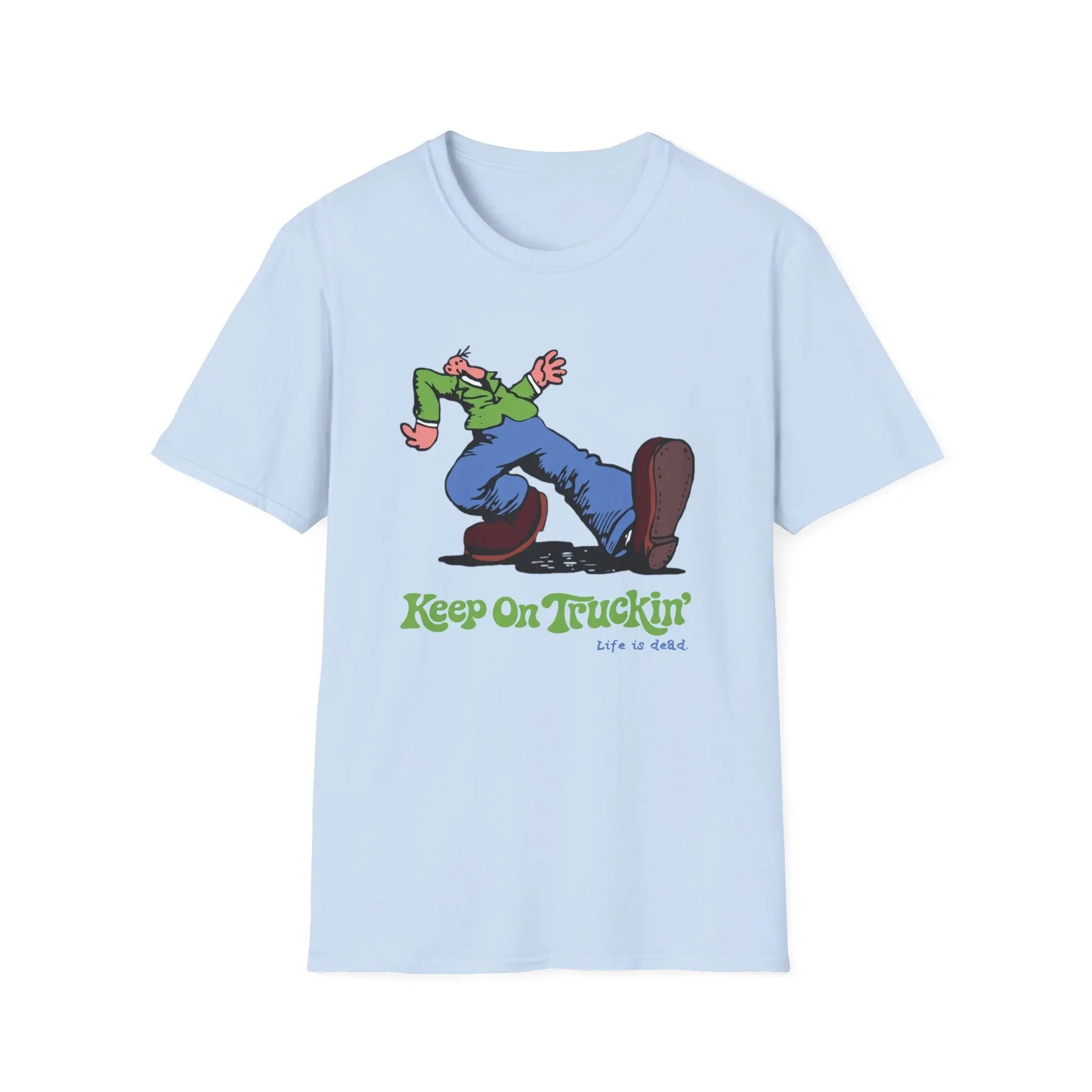 Light blue graphic T-shirt with cartoon rider and 